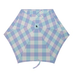 Gingham Duo Aqua On Lavender Mini Folding Umbrellas