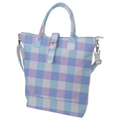 Gingham Duo Aqua On Lavender Buckle Top Tote Bag