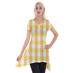 Gingham Duo Orange On Yellow Short Sleeve Side Drop Tunic by retrotoomoderndesigns