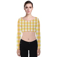 Gingham Duo Orange On Yellow Velvet Long Sleeve Crop Top