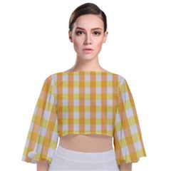 Gingham Duo Orange On Yellow Tie Back Butterfly Sleeve Chiffon Top