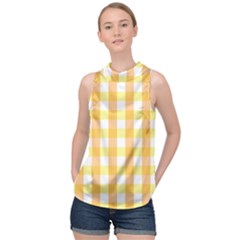 Gingham Duo Orange On Yellow High Neck Satin Top