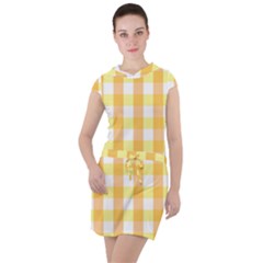 Gingham Duo Orange On Yellow Drawstring Hooded Dress