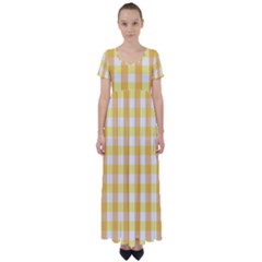 Gingham Duo Orange On Yellow High Waist Short Sleeve Maxi Dress by retrotoomoderndesigns