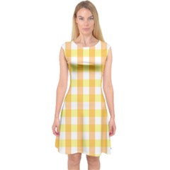 Gingham Duo Orange On Yellow Capsleeve Midi Dress by retrotoomoderndesigns