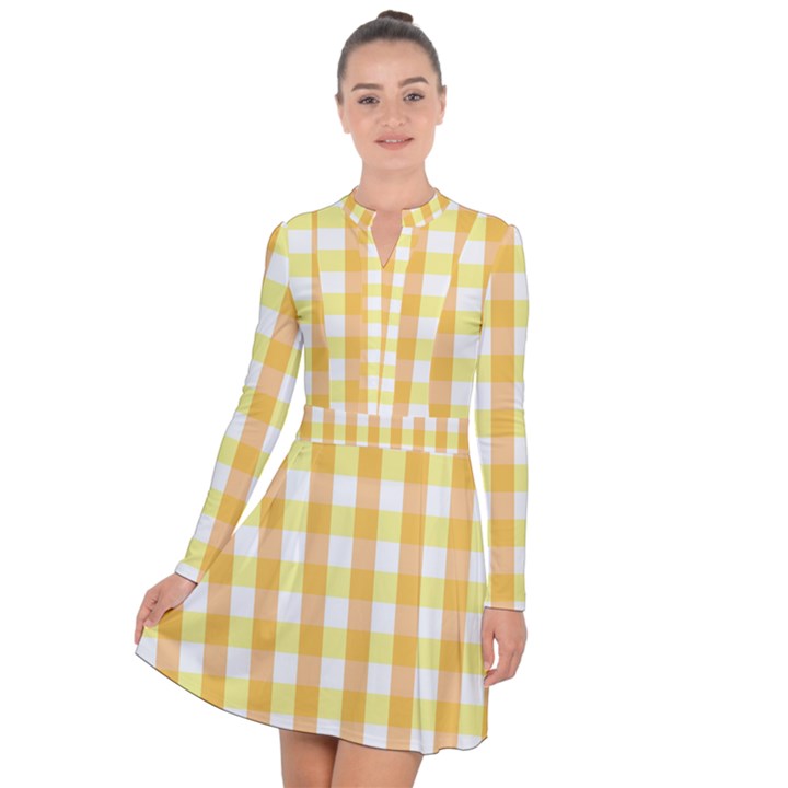 Gingham Duo Orange On Yellow Long Sleeve Panel Dress