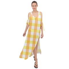 Gingham Duo Orange On Yellow Maxi Chiffon Cover Up Dress