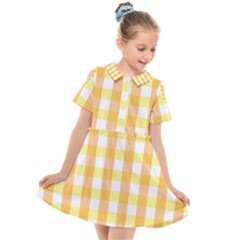 Gingham Duo Orange On Yellow Kids  Short Sleeve Shirt Dress