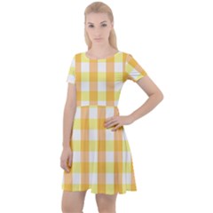 Gingham Duo Orange On Yellow Cap Sleeve Velour Dress 