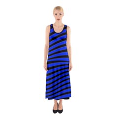 Black And Blue Linear Abstract Print Sleeveless Maxi Dress by dflcprintsclothing