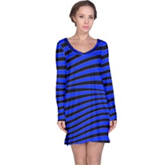 Black And Blue Linear Abstract Print Long Sleeve Nightdress by dflcprintsclothing