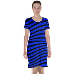 Black And Blue Linear Abstract Print Short Sleeve Nightdress by dflcprintsclothing