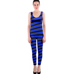 Black And Blue Linear Abstract Print One Piece Catsuit by dflcprintsclothing