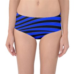 Black And Blue Linear Abstract Print Mid-waist Bikini Bottoms