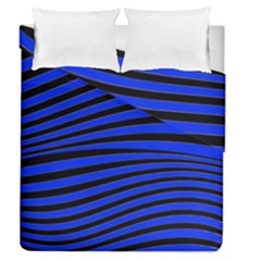 Black And Blue Linear Abstract Print Duvet Cover Double Side (queen Size)