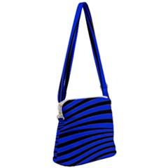 Black And Blue Linear Abstract Print Zipper Messenger Bag