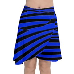 Black And Blue Linear Abstract Print Chiffon Wrap Front Skirt by dflcprintsclothing