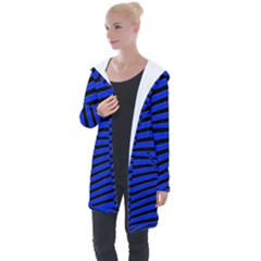 Black And Blue Linear Abstract Print Longline Hooded Cardigan