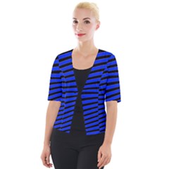 Black And Blue Linear Abstract Print Cropped Button Cardigan by dflcprintsclothing