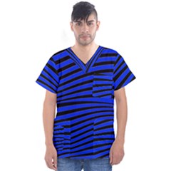 Black And Blue Linear Abstract Print Men s V-neck Scrub Top