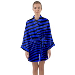 Black And Blue Linear Abstract Print Long Sleeve Kimono Robe