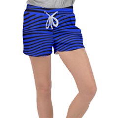 Black And Blue Linear Abstract Print Women s Velour Lounge Shorts