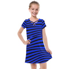 Black And Blue Linear Abstract Print Kids  Cross Web Dress