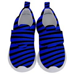 Black And Blue Linear Abstract Print Kids  Velcro No Lace Shoes by dflcprintsclothing