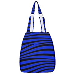 Black And Blue Linear Abstract Print Center Zip Backpack