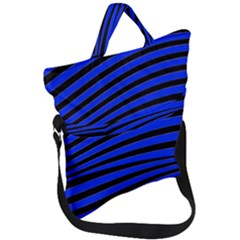 Black And Blue Linear Abstract Print Fold Over Handle Tote Bag