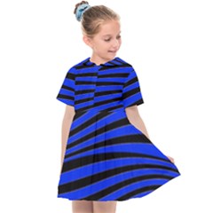 Black And Blue Linear Abstract Print Kids  Sailor Dress