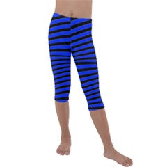 Black And Blue Linear Abstract Print Kids  Lightweight Velour Capri Leggings  by dflcprintsclothing