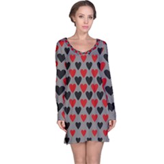 Red & Black Hearts - Grey Long Sleeve Nightdress by WensdaiAmbrose