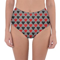 Red & Black Hearts - Grey Reversible High-waist Bikini Bottoms by WensdaiAmbrose