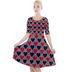 Red & Black Hearts - Grey Quarter Sleeve A-line Dress by WensdaiAmbrose