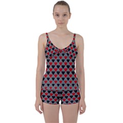 Red & Black Hearts - Grey Tie Front Two Piece Tankini by WensdaiAmbrose