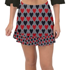 Red & Black Hearts - Grey Fishtail Mini Chiffon Skirt by WensdaiAmbrose