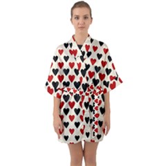 Red & Black Hearts - Eggshell Quarter Sleeve Kimono Robe by WensdaiAmbrose