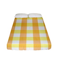 Gingham Duo Orange On Yellow Fitted Sheet (full/ Double Size) by retrotoomoderndesigns