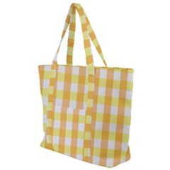 Gingham Duo Orange On Yellow Zip Up Canvas Bag