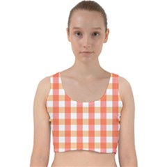 Gingham Duo Red On Orange Velvet Racer Back Crop Top