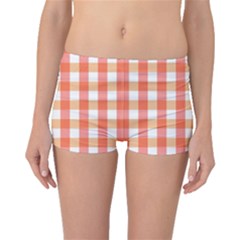 Gingham Duo Red On Orange Boyleg Bikini Bottoms by retrotoomoderndesigns