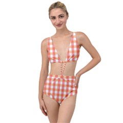 Gingham Duo Red On Orange Tied Up Two Piece Swimsuit