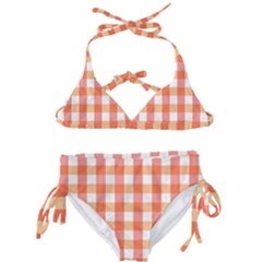 Gingham Duo Red On Orange Kids  Classic Bikini Set