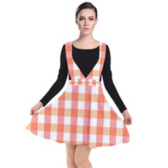 Gingham Duo Red On Orange Plunge Pinafore Dress