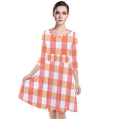 Gingham Duo Red On Orange Quarter Sleeve Waist Band Dress