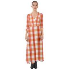 Gingham Duo Red On Orange Button Up Boho Maxi Dress by retrotoomoderndesigns