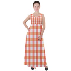 Gingham Duo Red On Orange Empire Waist Velour Maxi Dress