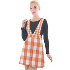 Gingham Duo Red On Orange Plunge Pinafore Velour Dress