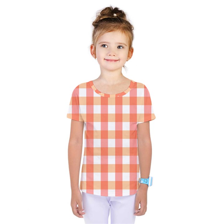 Gingham Duo Red On Orange Kids  One Piece Tee